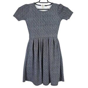 Womens LuLaRoe Black & White Fit & Flare Pleated Amelia Dress Short Sleeve XS